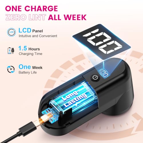 Fabric Shaver, Lint Remover for Clothes, Type-C Rechargeable Lint Shaver with LCD Display & 6-Blade, Sweater Shavers to Remove Pilling，Fuzz Remover Fabric Shaver for Clothing and Furniture - view 2