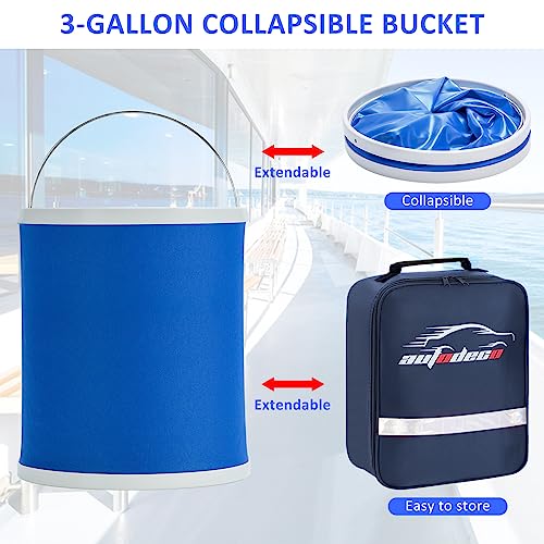 12Pcs Boat Wash Cleaning Kit with Collapsible Bucket Wash Sponge Mitt Microfiber Towel Squeegee Scrub Pads Brushes Complete Interior Exterior Cleaning Set for Boat - view 3