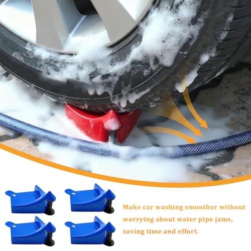 4PCS Car Hose Guide, Vehicle Detailing Cleaning Tools Hose Guides Preventing Wash Stuck Under The Tires, Automotive Wheel Rolling System Tool for Washing, Universal Fit (Blue) - view 3
