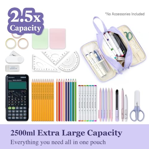 Pencil Case Pouch, Large Capacity Pencil Box Bag, Aesthetic Pen Organizer for School Supplies, Cute Preppy Stuff for Girls Boys Kids, Back to College Stationery, Purple - view 2