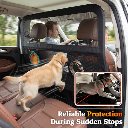 Heavy Duty Dog Car Barrier with Sturdy Metal Frame, Wider Coverage Pet Divider Net for Back Seat & Cargo Area, Universal Fit for Cars SUVs Trucks, Claw-Proof Transparent Mesh for Cool Airflow - view 4