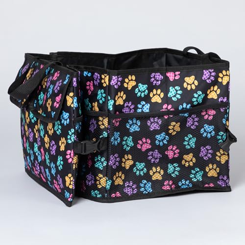 Collapsible Paw Print Car Trunk Organizer with 6 Pockets Truck SUV and Sedan Caddy With Compartment Vehicle Storage Container (Argyle Paws) - view 4