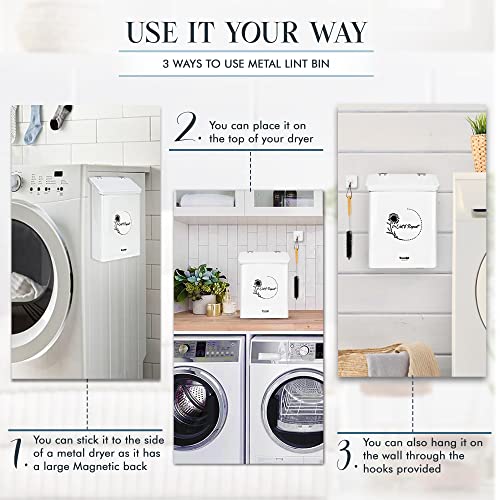 Metal Magnetic Lint Bin for Laundry Room Decor - Laundry Room Trash Can with Dryer Lint Brush for Dryer Vent – Metal Laundry Lint Bin with Clothes Lint Roller - view 5