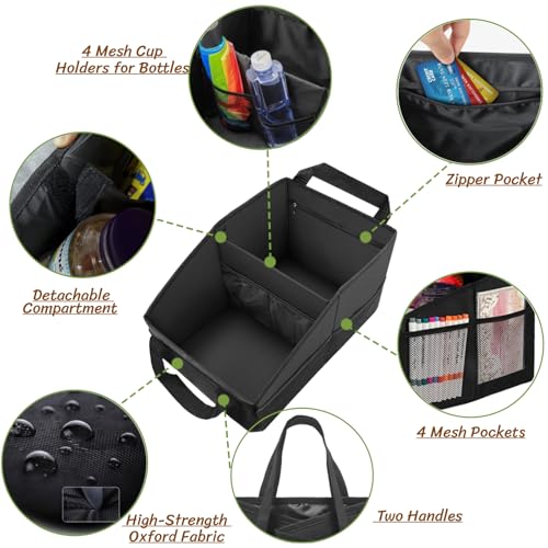 Car Seat Organizer for Front & Back Seat, Passenger Seat Organizer, Small Car Seat Storage Caddy for kids & Adult with Divide, Handles and Multiple Mesh Pockets (Black) - view 4
