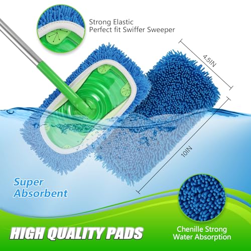 Set of 4 Reusable Microfiber Mop Pads Compatible with Swiffer Sweeper, Dry Sweeping Cloths, Washable Wet Mopping Cloth Refills for Floor Cleaning (Mop is Not Included) (Multicolor 2, 4 Pack) - view 3