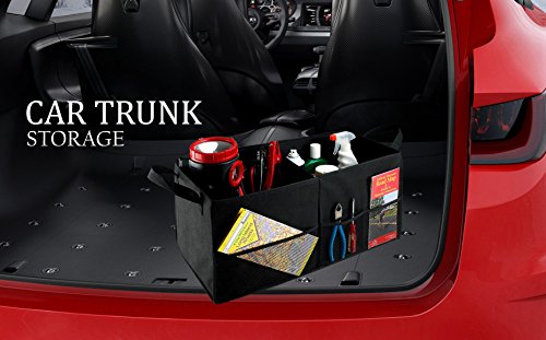 Car Trunk Organizer – Large 2 Compartment Storage Bin with Non-Slip Fastener, Mesh Side Pockets & Heavy-Duty Handles, 22 x 10 x 11 in, Black – Prevents Shifting & Rolling - view 3