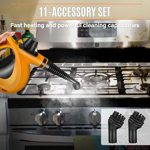 Handheld Steam Cleaner for Home Use, Multi-Purpose All Natural Steam Cleaner with 11pcs Accessories, Multi-Surface Steamer for Deep Cleaning Kitchen Bathroom Grout Tile Window Sofa Car (Orange) - view 4