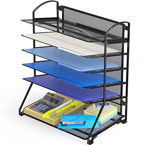 6-Tier Desk Organizer & Sliding Paper Tray, Black