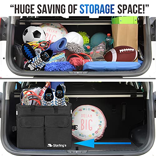 Car Trunk Organizer Super Strong, Foldable Storage Cargo Box for SUV, Auto, Truck Nonslip Waterproof Bottom, Fits any Vehicle, Come w Adjustable TieDown Straps W LID (Black, 2 - view 5