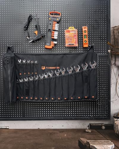 Wrench Roll, Wrench Roll Up Pouch, 19-Pocket Heavy Duty Canvas Wrench Organizer Bag for Metric Combination Wrenches, Portable Tool Roll Bag, Gifts for Men for Fathers Day(Black, 19+1 Metric) - view 6