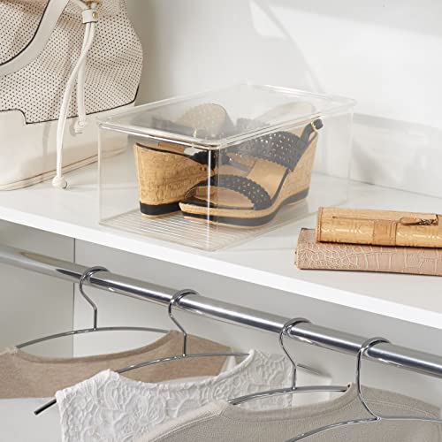 Stackable Plastic Closet Storage Container Bin Box with Hinge Lid for Organizing Shoes, Booties, Pumps, Sandals, Wedges, Flats, Heels - Lumiere Collection - 4 Pack - Clear - view 3
