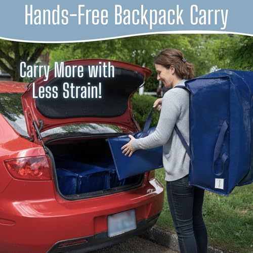6 Pack Heavy Duty Moving Bags with Backpack Straps, Zippers & Handles, Extra Large Packing Bags for College Dorm Essentials, Moving Supplies Alternative to Cardboard Moving Boxes - view 4