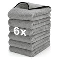 Microfiber Towels Gray for Cars - 6 Pack, High & Short Pile Micro Fiber Cleaning Cloth for Car Washing Drying & Auto Detailing, Water Absorption Lint Free & Non-Streak