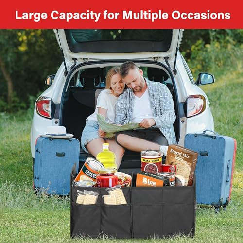 Car Trunk Organizer, 2 Compartments Anti-slip 14" D x 22" W x 12" H Collapsible Trunk Storage, 600D Oxford Polyester Car Storage, Suitable for SUV, Minivan, Truck, Black - view 6