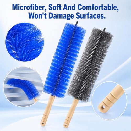 Fan Cleaning Brush, Microfiber Duster for Electric Fan and Blind, Reusable Cobweb Dust Collector, Non-Disassembly Cleaning (Blue, Grey, 2PCS) - view 2
