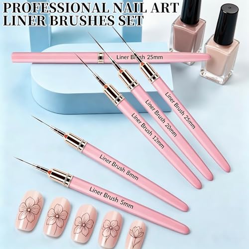 5Pcs Nail Art Liner Brushes Liner Brush for Nails Gel Striping Nail Brushes - view 2
