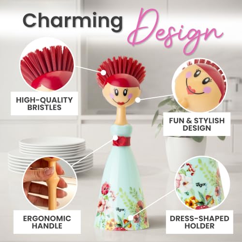 Dolls Dish Brush with Holder for Dishes - Green, Red - view 4