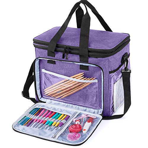 Crochet Bag, Knitting Bag Yarn Storage Tote, Yarn Organizer, Purple - view 4
