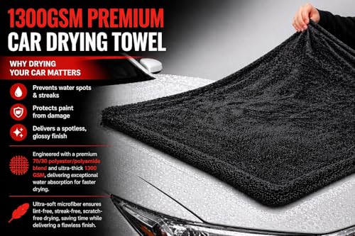 Microfiber Car Drying Towel & Interior Cleaning Cloth Set (2-Piece), 1300 GSM 24” x 36” Twisted Loop + 550 GSM 16” x 16” Coral Fleece, Streak-Free, Scratch-Free, Auto Detailing for Cars, Trucks & SUV - view 3
