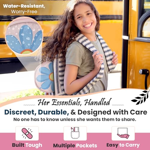 First Period Kit for Girls 9-12, Cute Sanitary Napkin Storage Bag Gifts, Tween Period Starter Kit, Portable Waterproof Emergency Sanitary Pad Pouch for Active Girls - 16 PC, (Pink) - view 5