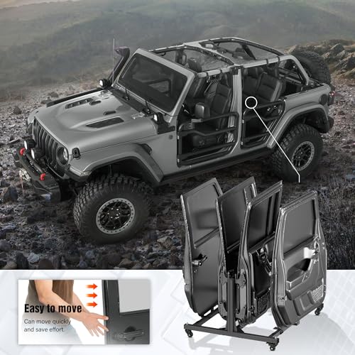 Door Storage Hanger Brackets Holder with Dust Cover Sliding Rack Bracket Compatible with 1987-2026 Jeep Gladiator JT & Wrangler JK JKU JL JLU TJ YJ Removable Stand Cart for 2/4 Door (Black) - view 4