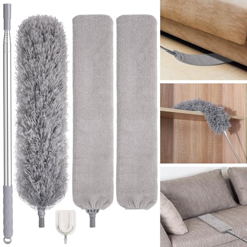 Feather Duster Set (4 Pieces), 30-100 inch Microfiber Retractable Gap Duster for Cleaning Ceilings, Furniture Refrigerators and Under Sofas - view 2