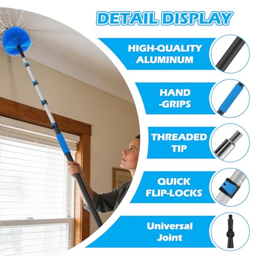 16FT Reach High Ceiling Duster Kits with 3-12FT Adjustable Pole - Includes Extra Long Duster, High Ceiling Duster, Rotatable Window Squeegee & Cobweb Duster for Ceiling Fans and Whole House Cleaning - view 3
