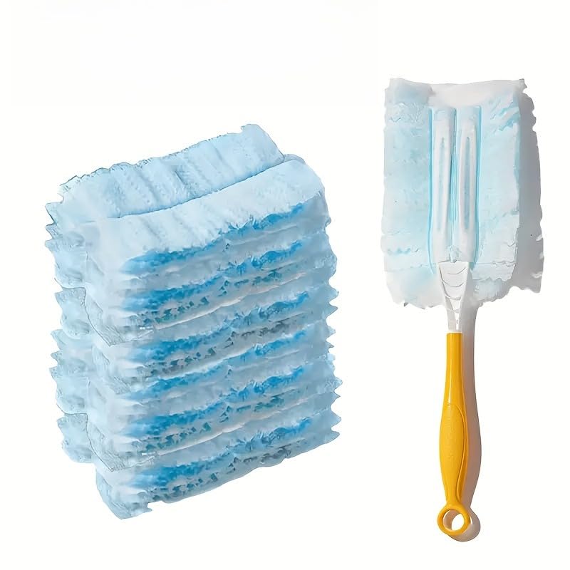 10 Pcs Duster Refills with 1 Yellow Handle, Dusting Wand 4 x 7 in with Replaceable Heads, Cleaning Duster for Home Use