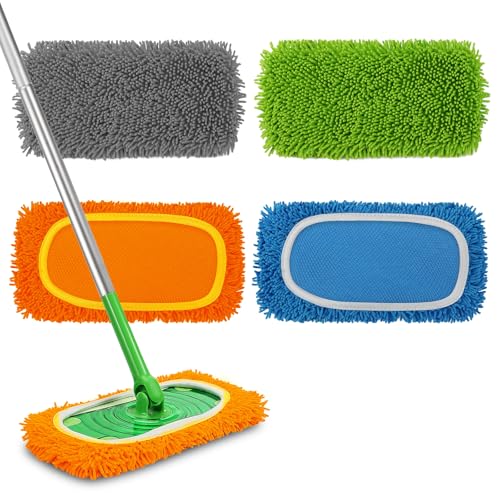 Set of 4 Reusable Microfiber Mop Pads Compatible with Swiffer Sweeper, Dry Sweeping Cloths, Washable Wet Mopping Cloth Refills for Floor Cleaning (Mop is Not Included) (Multicolor 2, 4 Pack)
