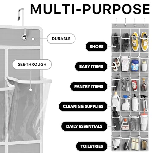 24 Pockets Clear Over the Door Shoe Organizer, Gray - view 5