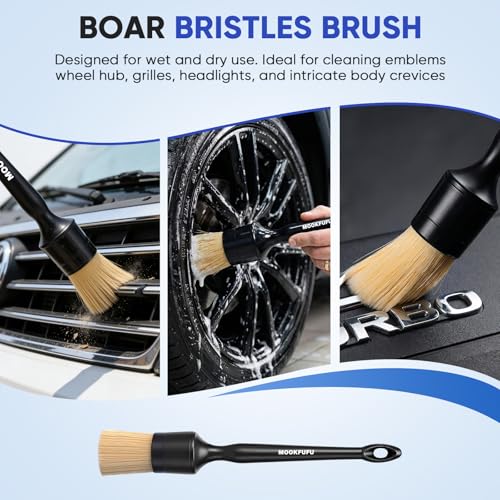 Car Detailing Brush, 6PCS Ultra Soft Boars Hair Car Interior Exterior Detailing Brushes, Scratch-Free Car Cleaning Dust Brush for Dashboard, Emblem, Air Vents, Wheels, Leather Seat - view 4