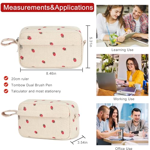 Big Capacity Pencil Case Pencil Pouch Pen Case School Supplies Cute Pencil Box Pencil Bag for Teen Girls Boys Women Man (Strawberry Beige) - view 2