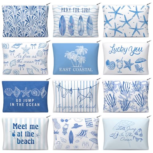 12 Pcs Beach Themed Gifts Ocean Cosmetic Bags Coastal Makeup Bags