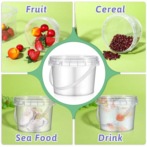 40 Pcs 16oz Clear Plastic Buckets with Handles and Lids, 16oz Mini Drinking Buckets Reusable Ice Cream Tub Airtight Food Storage Container Pails for Kitchen, Party Snacks, Camping Drinks, Small Items - view 7