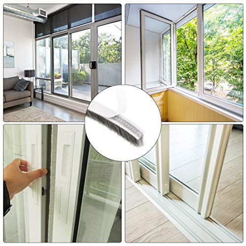 Brush Weather Stripping, Adhesive Felt Door Seal Strip Weatherstrip Door Sweep Brush for Door Window 197Inch l x 0.9 Inch W (5000mm x 23mm) Gray - view 5