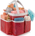 Mesh Shower Caddy – 7 Pocket Portable Organizer Tote for Dorm, Gym, Travel & Bathroom – Quick Dry Collapsible Bag for College Essentials, Toiletries & Cleaning Supplies (Pink)