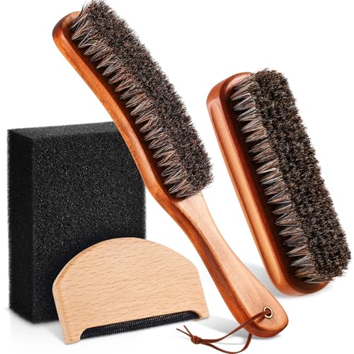 4 Pcs Horsehair Felt Hat Brush Kit with Cleaning Sponge Cowboy Clean Hat Wood Fedora Hat Cleaning Set Baseball Cap Lint Brush Remove Dust for Hair Furniture Suits Clothes(Style D)