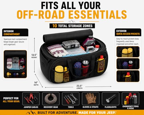 USA Officially Licensed Jeep Pop-Up Cargo Organizer - Expandable Collapsible Storage Caddy for Wrangler, Gladiator & SUVs, Black with Embroidered Logo - view 5
