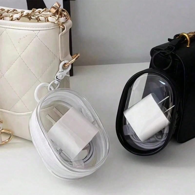 2pcs ​Portable Mini Zipper Storage Pouch Dual-Color - Transparent And Black Case for Headphones, Charger, Keys with Keychain Clip, Travel Makeup Organizer for Small Items​, WhiteBlack - view 4