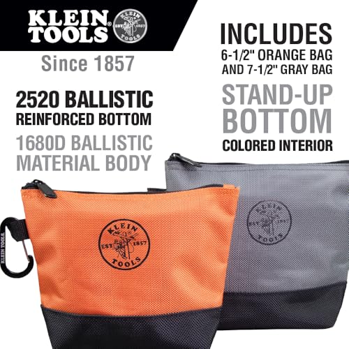 55470 Utility Bag, Stand-Up Zipper Tool Bags, Tough 1680d Ballistic Weave, Reinforced Bottoms, Orange/Black, Gray/Black, 2-Pack - view 2