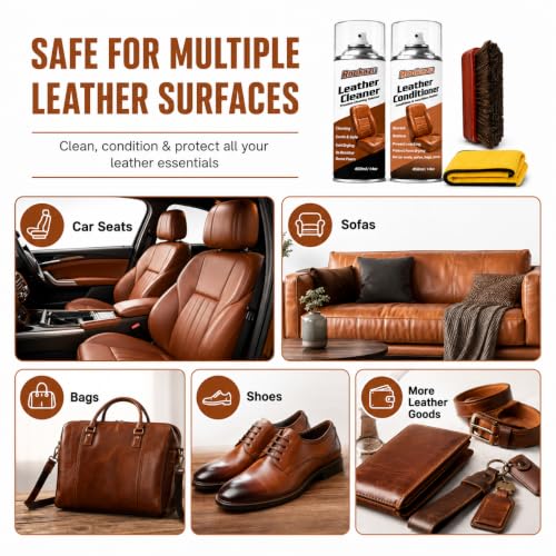 Leather Cleaner and Conditioner Kit,2 x 14 oz Car Leather Care Set with Horsehair Cleaning Brush, Deep Cleans, Conditions and Restores Car Interiors, Furniture, Shoes, Boots, Bags & Apparel - view 6