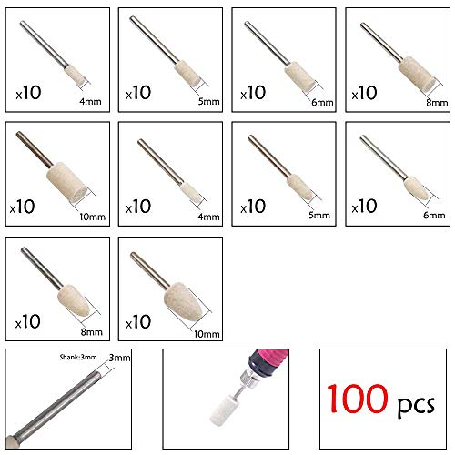 100Pcs Felt Polishing Wheels Wool Polishing Buffing Pads, Mandrel Mounted Grinding Bits，Polishing Grinding Head Wheel Tool Kit For Dremel Rotary Tool - 1/8 Inch Shank - view 3