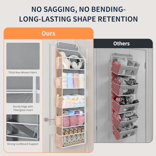 5-Tier Over the Door Organizer Hanging, 10 Side Pockets, Grey - view 5
