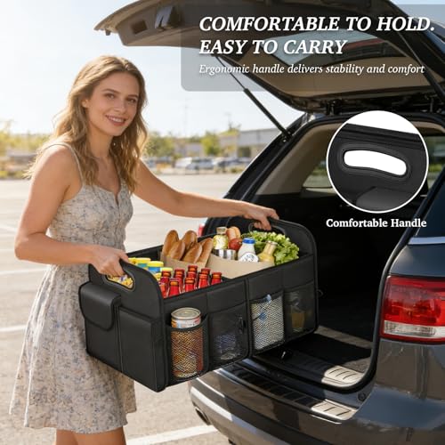 Trunk Organizer, Collapsible Waterproof car Trunk Organizer for SUVs & Sedans, Car Storage Organizers with Reinforced Handles, Car Accessories for Women and Men, 2 Compartments, 52L, Black - view 7