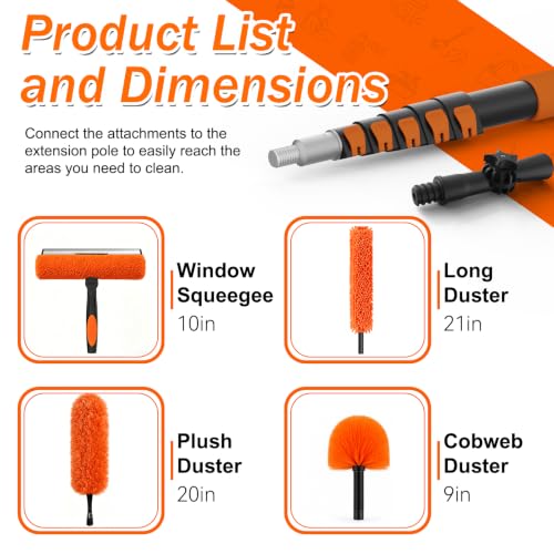 30FT Reach High Ceiling Duster Kit, Window Cleaning kit with 5-24FT Extension Pole, Fan Duster for Ceiling Fan Blades, Microfiber Feather Duster, Rotatable Window Squeegee and Cobweb Duster - view 2