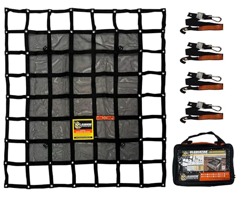 Heavy Duty Cargo Net -Truck Accesories-Truck organizer -Bed Cover-Interior- Roof Rack-Trunk organizer-Cargo Net Offroad-SUV -Rubicon -Camping-(WLL)1,500 lbs (GRN-100) 4.8' x 5.3'
