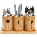 Silverware Holder, Bamboo Utensil Organizer with Tray, Kitchen Cutlery Flatware Holder Organizer for Spoons, Knives and Forks, Ideal for Kitchen and Restaurant