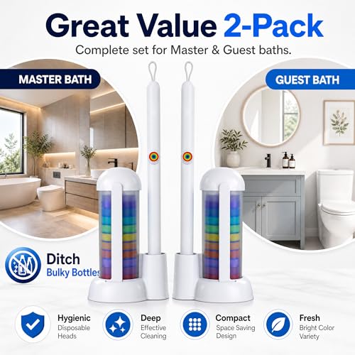 2 Pack Disposable Toilet Brush Set with Caddy, 2 Handles, 28 Refills - view 3