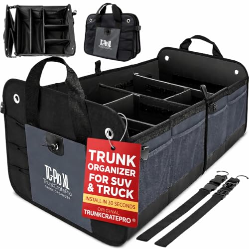 Car Trunk Organizer for SUV, Truck & Auto Cargo Storage, Foldable, Grey, XL