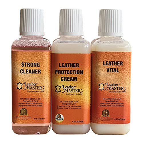 Strong Leather Care Bundle - 250 ml Exceptional Leather Care Stain Remover, Protector and Polish Kit. Made to Clean Leather Accessories, Auto Detailing, Furniture, Handbags and Shoes
